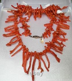 Designer Les Bernard Italian Salmon Orange Red Branch Coral Beaded Necklace 50 g