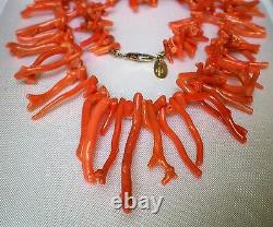 Designer Les Bernard Italian Salmon Orange Red Branch Coral Beaded Necklace 50 g