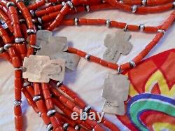 Don Lucas Necklace Sterling Spiny Coral Trade Beads 8 Strand 24 10oz 285Gr RARE