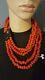 Dyed Lava Coral Red Beaded Necklace, Multi-strand Vintage Statement Necklace