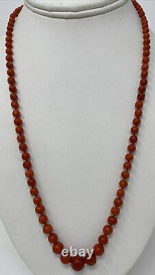 ESTATE Antique Natural Coral Graduated Beaded Necklace Red Salmon