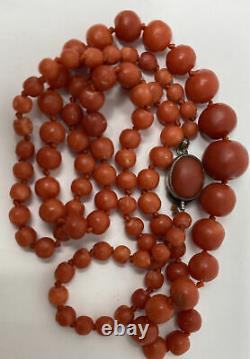 ESTATE Antique Natural Coral Graduated Beaded Necklace Red Salmon