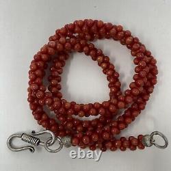ESTATE Stunning Vintage Red Coral Intricately Beaded Herringbone Necklace