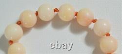 ESTATE VINTAGE ANGEL SKIN CORAL BEAD NECKLACE 14K GOLD CLASP HAND KNOTTED 7.9 mm