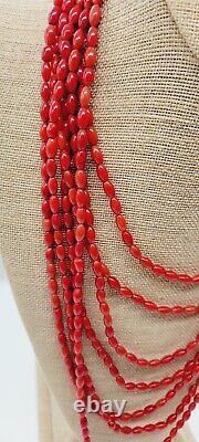 EXEX Claudia Agudelo Seven Strand Necklace Coral 925 Sterling Silver Clasp