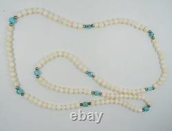 EXQUISITE 50's TURQUOISE & ANGEL SKIN CORAL BEAD NECKLACE 30 & 30.2 g