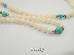 EXQUISITE 50's TURQUOISE & ANGEL SKIN CORAL BEAD NECKLACE 30 & 30.2 g