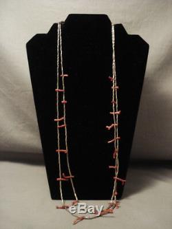 Early 1900's Vintage Navajo'twist Bead' Coral Silver Necklace Old
