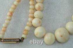 Edwardian Antique 10k Gold Angel Skin Coral Beads Necklace 18.6 Grams