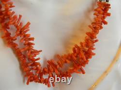 Edwardian Vintage Red Salmon Coral Branches Chokr Necklace Flower Silver Clasp 8