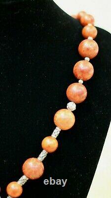 Elegant antique red coral bead necklace Sterling silver 925 ottoman