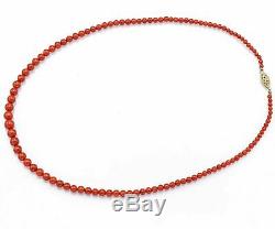 Estate 14K Yellow Gold Red Coral Beaded Strand Necklace 12.9 Grams 18.75 Inches