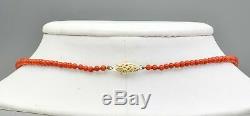 Estate 14K Yellow Gold Red Coral Beaded Strand Necklace 12.9 Grams 18.75 Inches