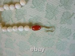 Estate 14k Gold Angel Skin Coral Bead Necklace. Red Coral Turquoise Brooch Clasp