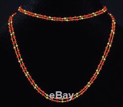 Estate 18K Solid Gold Italian Mediterranean Salmon Coral Double Chain Necklace