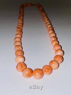 Estate Angel Skin Coral 8mm Beads 14k Clasp Necklace