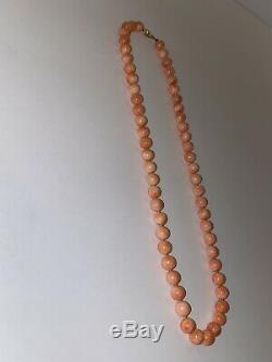 Estate Angel Skin Coral 8mm Beads 14k Clasp Necklace