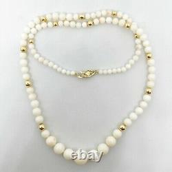Estate Angel Skin White Coral Graduated Bead Necklace With 14k Gold Beads