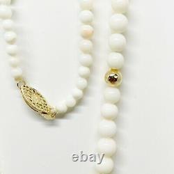 Estate Angel Skin White Coral Graduated Bead Necklace With 14k Gold Beads