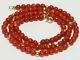 Estate Italian Red Coral & 18k Yellow Gold 4mm Bead Strand Necklace 17 3/4 11g