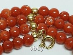 Estate Italian Red Coral & 18K Yellow Gold 4mm Bead Strand Necklace 17 3/4 11g