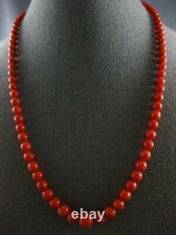 Estate Large Aaa Coral 14kt Yellow Gold 3d Classic Graduating Bead Necklace
