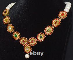 Estate Moghul 9 Planet Pearl Diamond Ruby 22K Gold Reversible Enamel Necklace