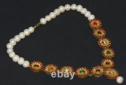 Estate Moghul 9 Planet Pearl Diamond Ruby 22K Gold Reversible Enamel Necklace