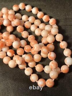 Estate Vintage 32 56.9g Natural Coral Double Knotted Bead Necklace Flapper