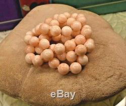 Estate vintage natural Angelskin coral 11.7 mm bead long necklace 26.5