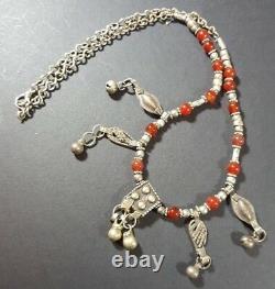 Ethnic Tribal Necklace Jewelry Vintage Old Antique Yemenite Silver Red Coral