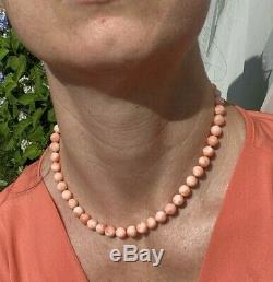 FINE ESTATE Coral Bead Necklace 18k Solid Gold Clasp 16 8mm Beads Gorgeous