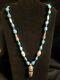 Fine Old Turquoise Coral Bead Necklace Sterling Silver Pendant W Stones & Sheep