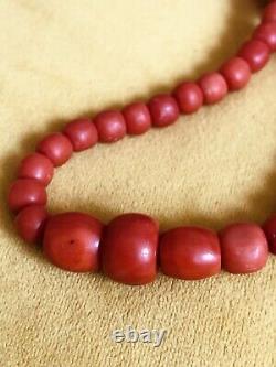 Fabulous Antique Carved Red Coral Bead Necklace Large Beads 37.1 Gram