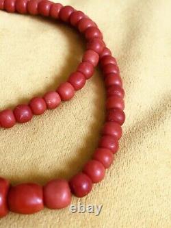 Fabulous Antique Carved Red Coral Bead Necklace Large Beads 37.1 Gram