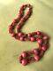 Fabulous Antique Rare Carved Red Coral Bead Necklace Gold Clasp Large Beads