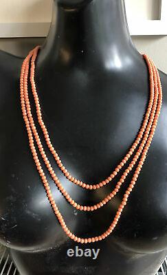 Fabulous Antique Salmon Real Coral Bead Necklace, Very Long, 2 Metres