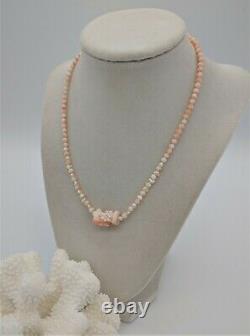 Fabulous Sterling Hand Carved Natural Angel Skin Coral & Rice Pearl Bead Neck