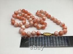 Fantastic Angel Skin Coral Bead Necklace Matinee Length Hand Knotted Silk