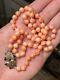 Fine Antique Angel Skin Coral Bead Necklace With Butterfly Clasp