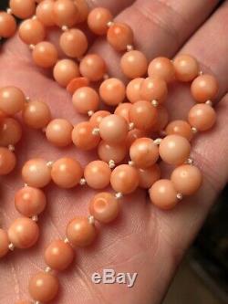 Fine Antique Angel Skin Coral Bead Necklace with Butterfly Clasp
