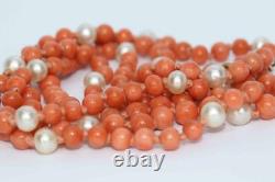 Fine Antique Victorian Double Strand Carved Coral Bead Necklace w 9ct Gold Clasp