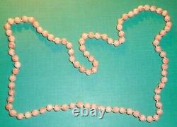 Fine long 7mm round pink angel skin coral bead necklace 30