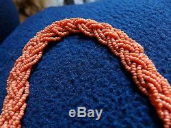 Finest Victorian Long Coral Plait Necklace Tiny Hand Carved Beads Best On Ebay