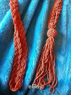 Finest Victorian Long Coral Plait Necklace Tiny Hand Carved Beads Best On Ebay