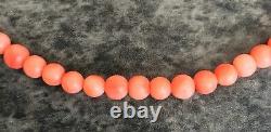 GENUINE antique ANGEL SKIN CORAL round BEAD NECKLACE 0.5cm beads 19g 41cm long