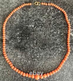 GENUINE antique SALMON PINK CORAL round BEAD NECKLACE 17g 43cm long
