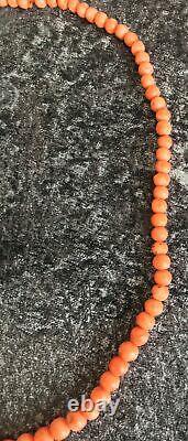 GENUINE antique SALMON PINK CORAL round BEAD NECKLACE 17g 43cm long