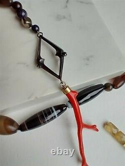 Gabriella Kiss Bronze Beaded Snake Necklace with Coral Tongue, one of a kind