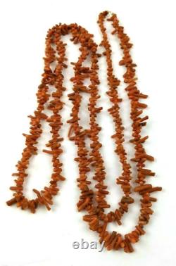 Genuine Antique Mediterranean Natural Branch Salmon Coral Flapper Necklace 46